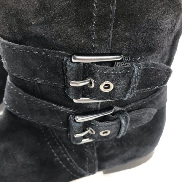 Coach Brenna side zip boots black suede leather mid calf 6B 3 buckles - Picture 6 of 12